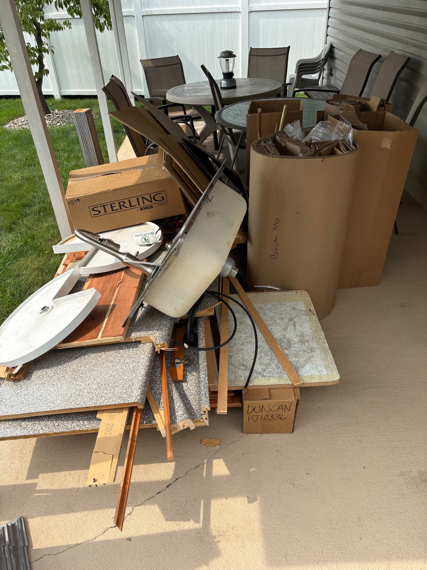 Construction and demolition debris loaded for removal at a New Jersey remodel
